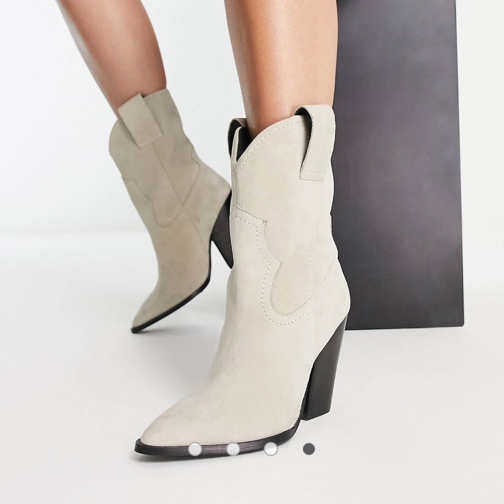 ASOS DESIGN Ranch suede mid-calf heeled western boots in off white